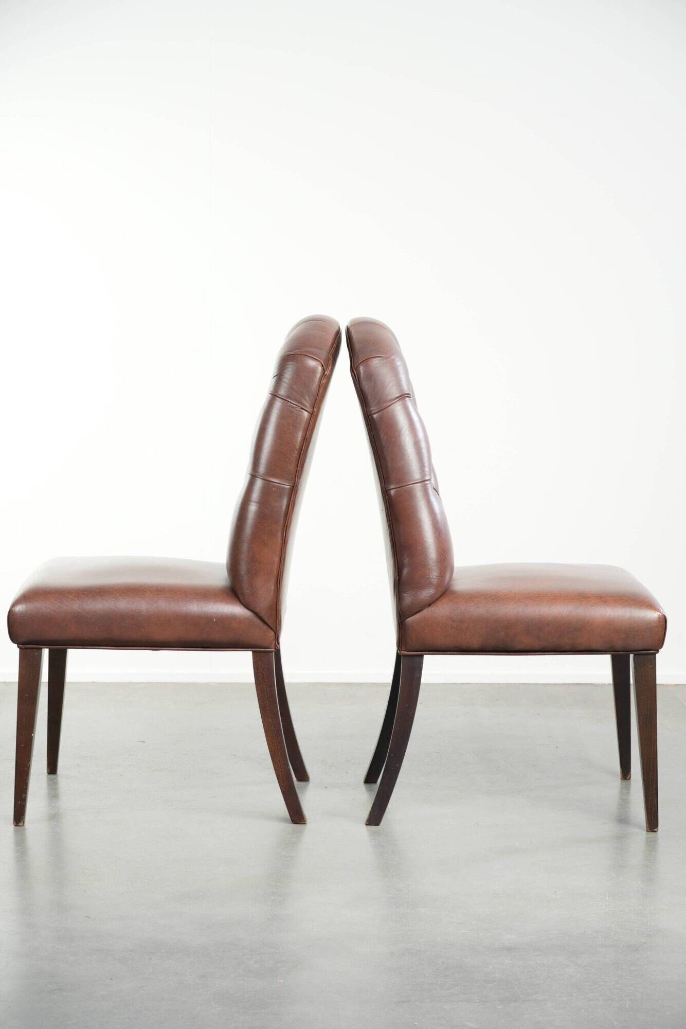 Set of 4 vintage cowhide leather chesterfield dining chairs