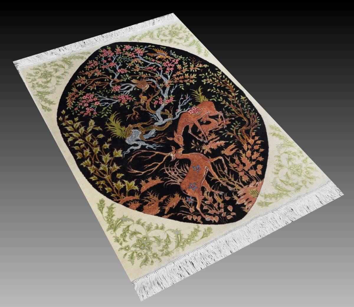 Oriental carpet TABRIZ Iran Wool and Silk: 95 x 75 cm - "Galerie Sardje"