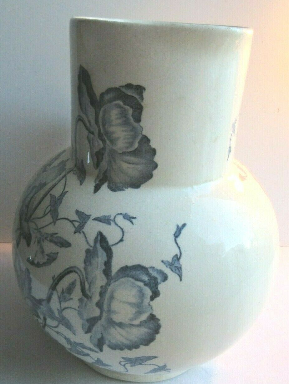 Art Nouveau toilet broc, blue-grey Iris décor, signed Longchamp