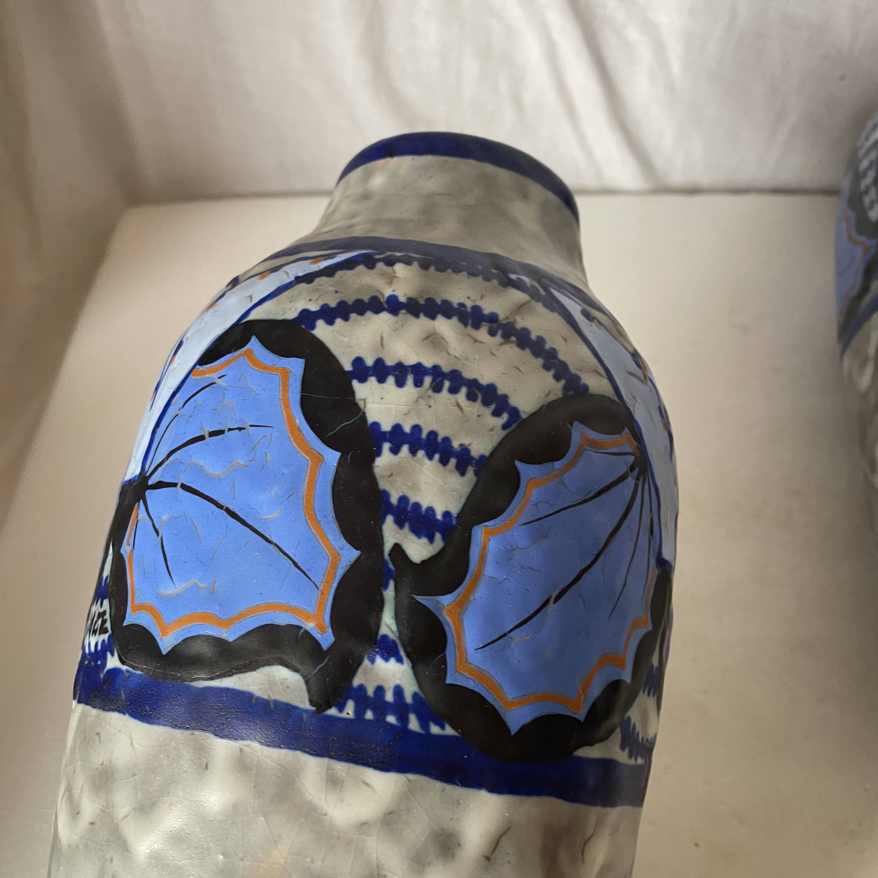 Pair of Papillon vases by Louis Dage art deco