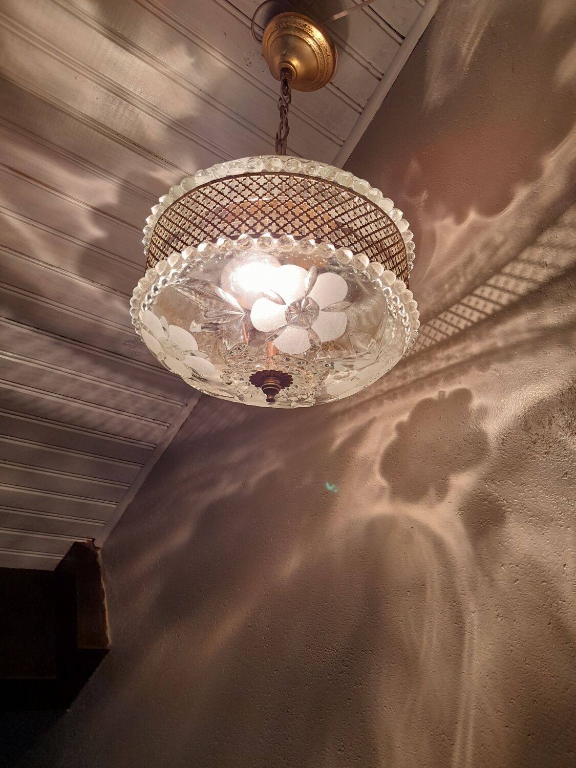 Chandelier crystal décor polished flowers, vintage 1950 style art deco