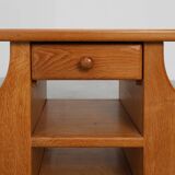 Mid-Century Blonde Oak Side Table, France 1980s