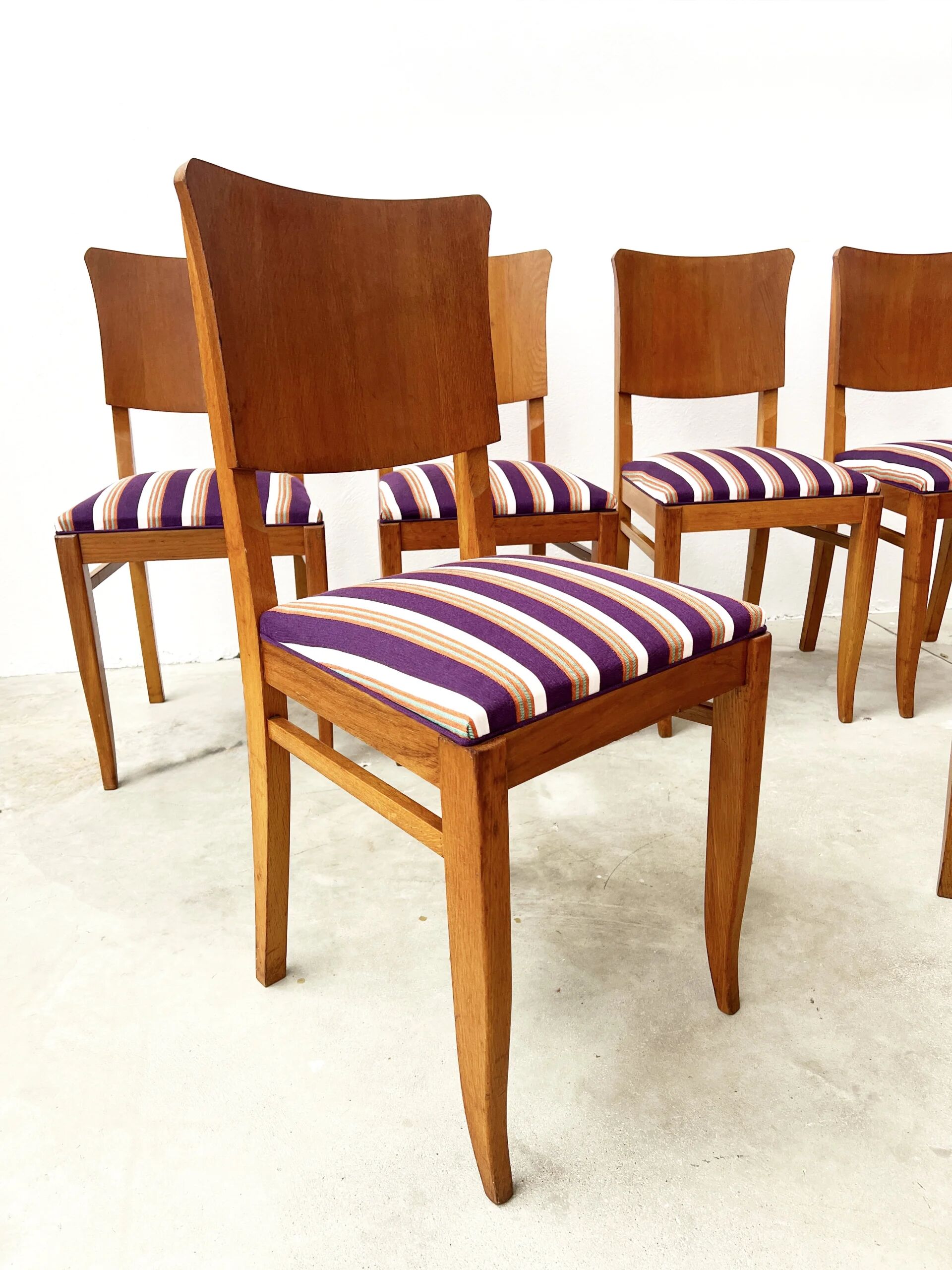 6 striped fabric chairs from the 1950s