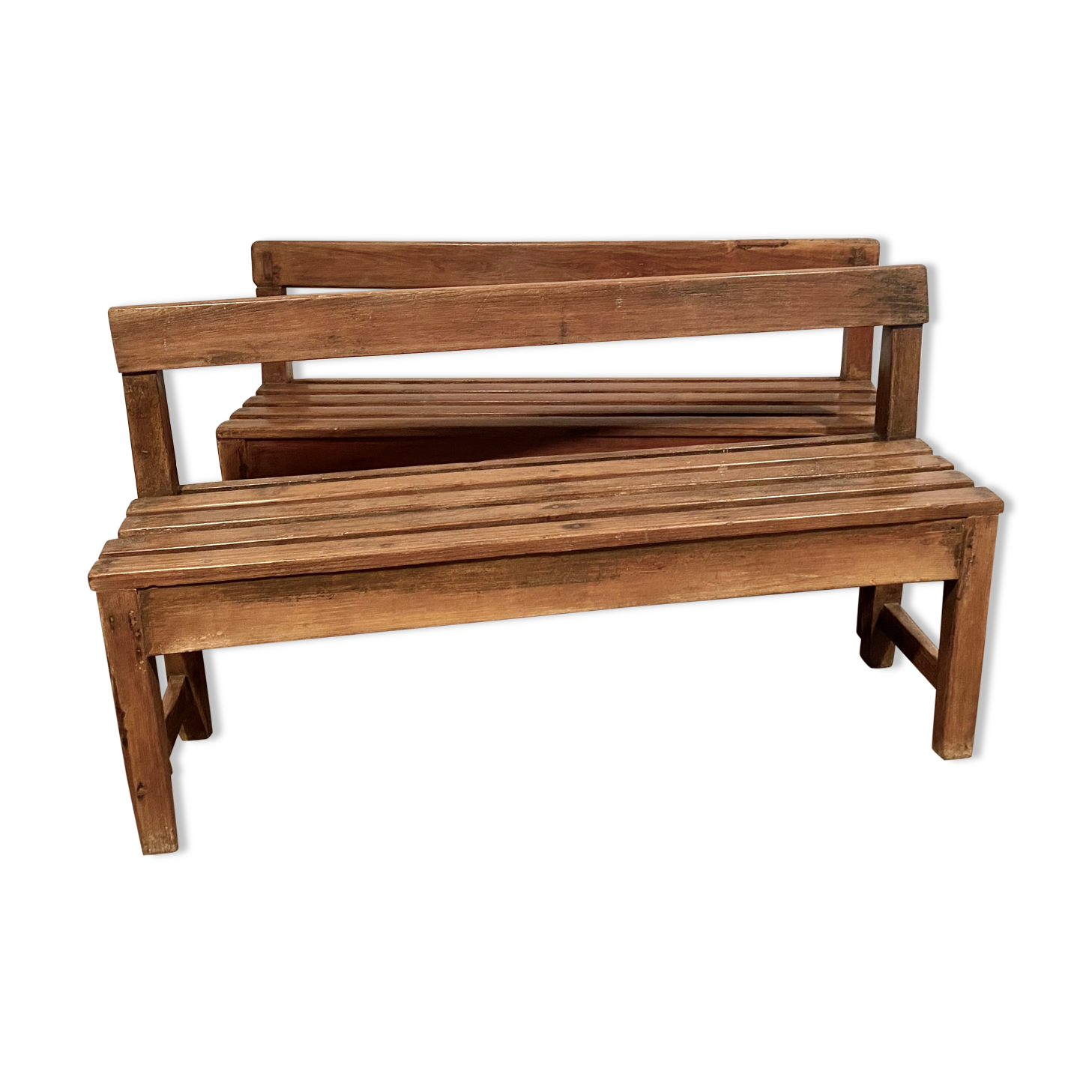Schoolboys' bench with exotic wooden slats -XXeme