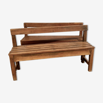 Schoolboys' bench with exotic wooden slats -XXeme
