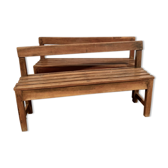 Schoolboys' bench with exotic wooden slats -XXeme