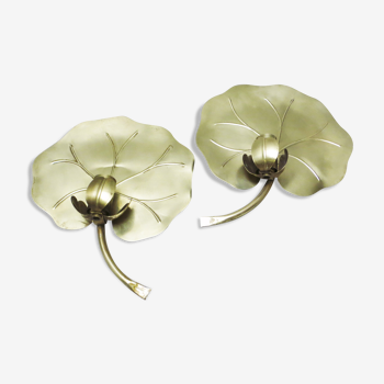 Pair of brass lotus sheet sconces in the 70s