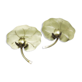 Paire de d'appliques feuille de lotus en laiton années 70