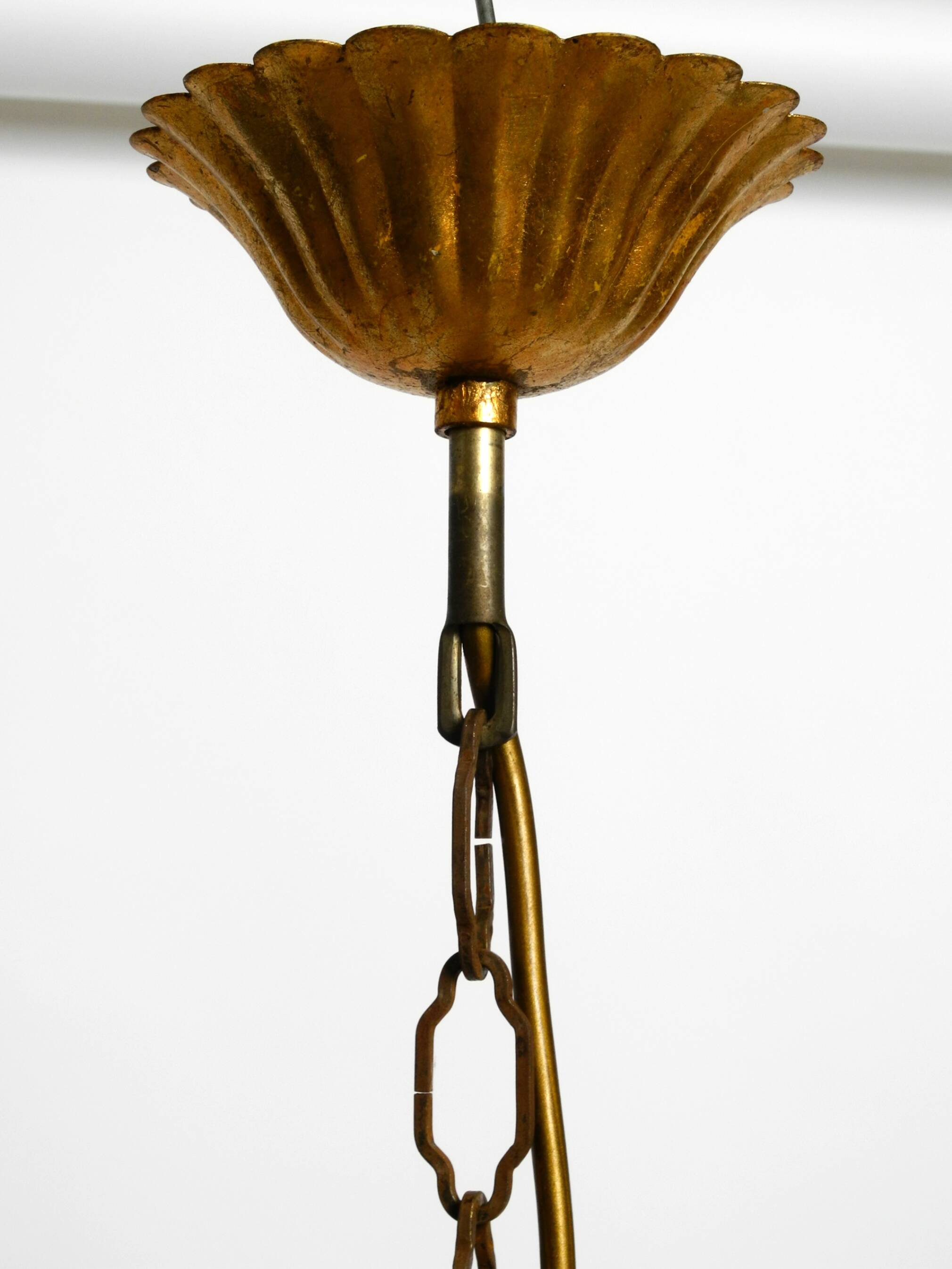 Beautiful 1970s gold-plated 5-arm tall metal chandelier by Hans Kögl
