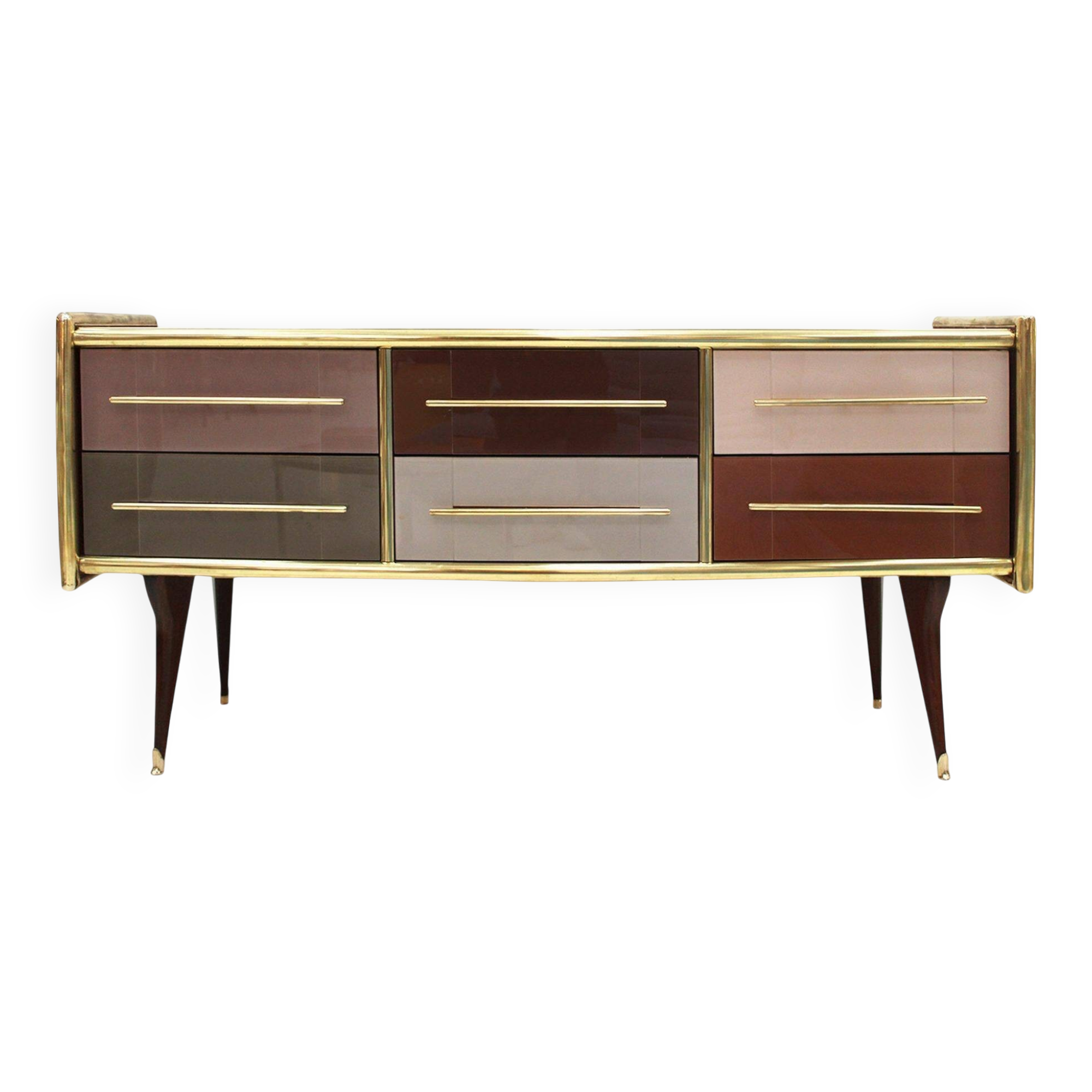 Mid-Century Modern Style Solid Wood and Colored Glass Italian Sideboard
