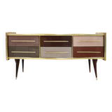 Mid-Century Modern Style Solid Wood and Colored Glass Italian Sideboard