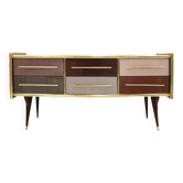 Mid-Century Modern Style Solid Wood and Colored Glass Italian Sideboard