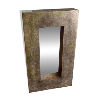 Brutalist fiberglass mirror 1970 bronze patina