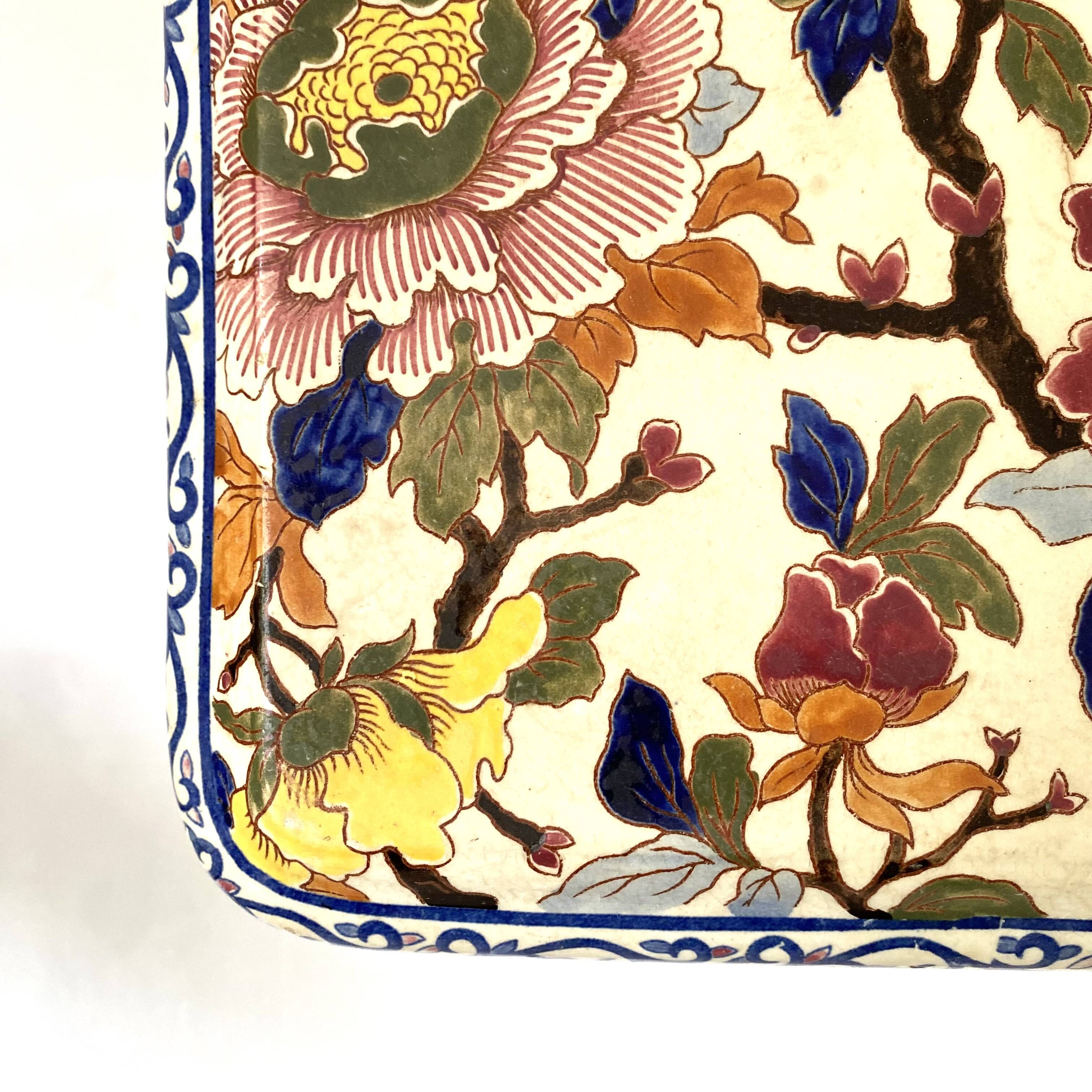 Gien earthenware trivet, Peonies