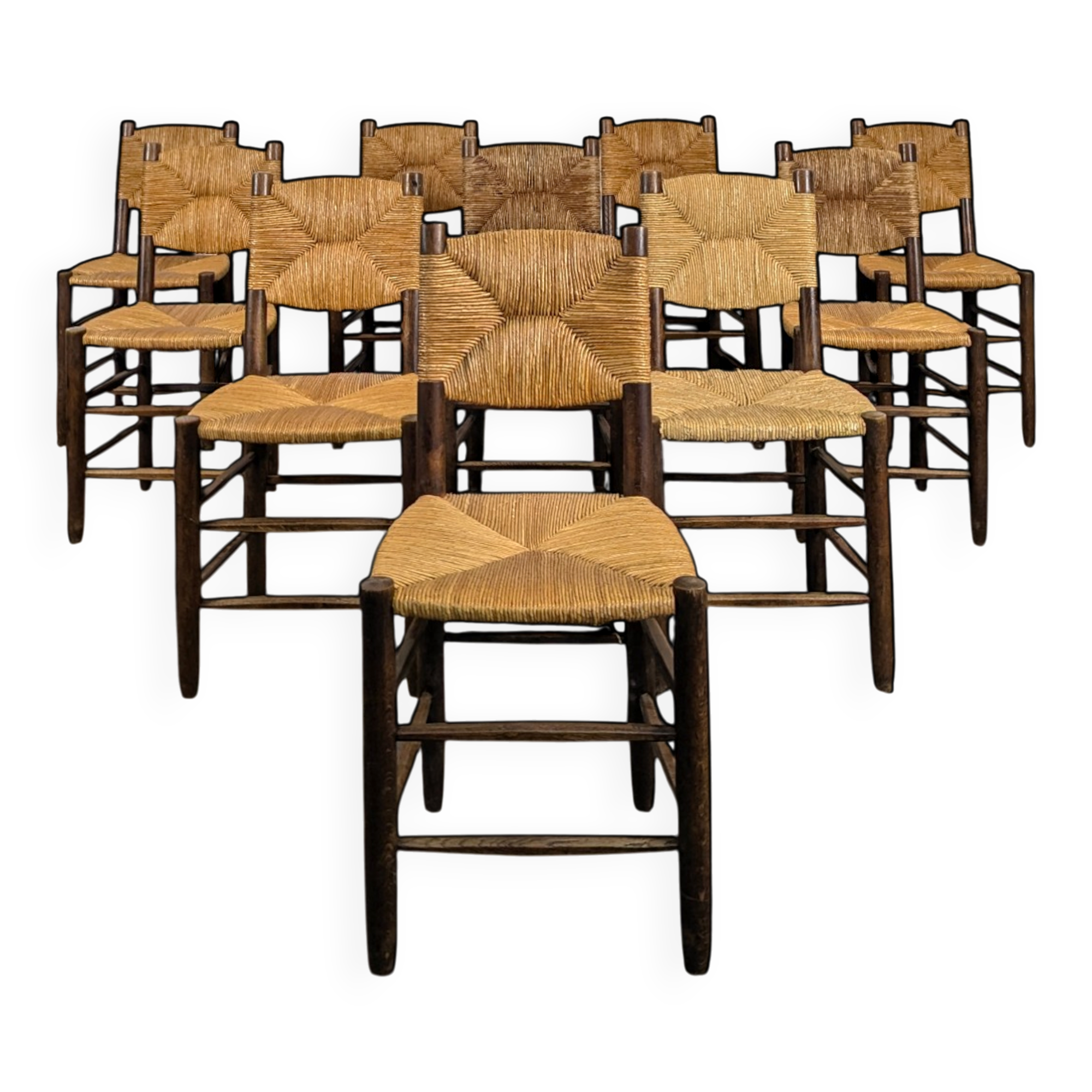 Série de 10 chaises modèle Bauche par Charlotte Perriand, circa 1960