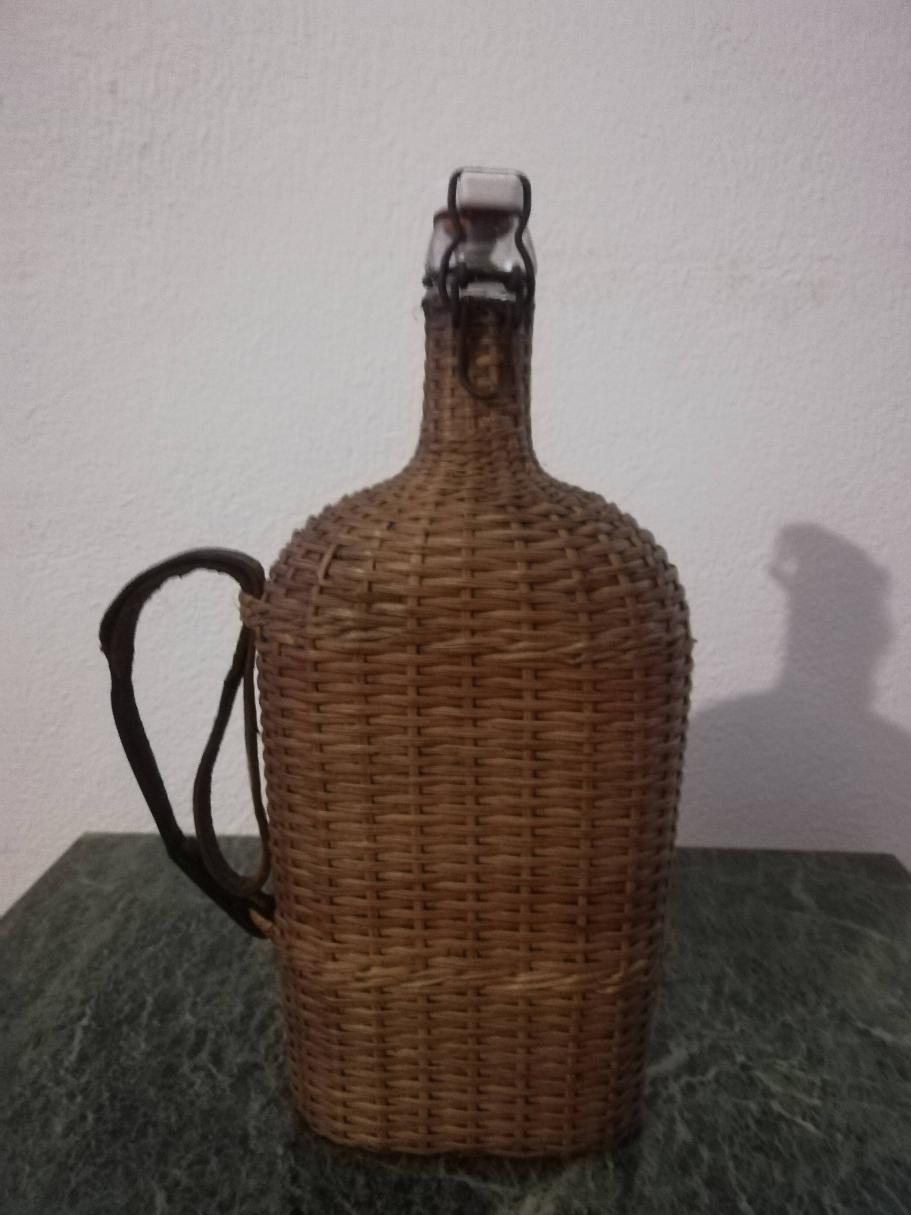 Old heavy rattan pilgrim's gourd