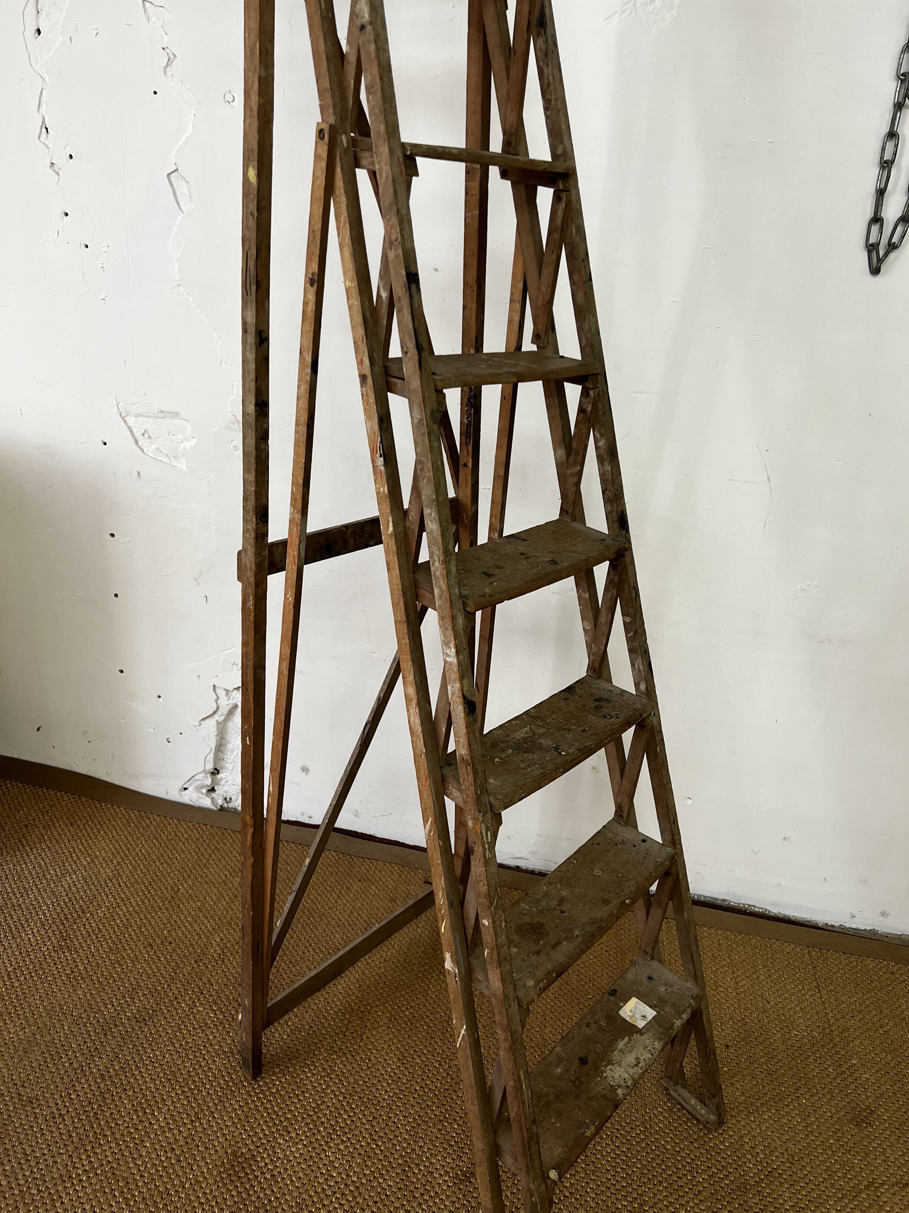 Large vintage wooden stepladder