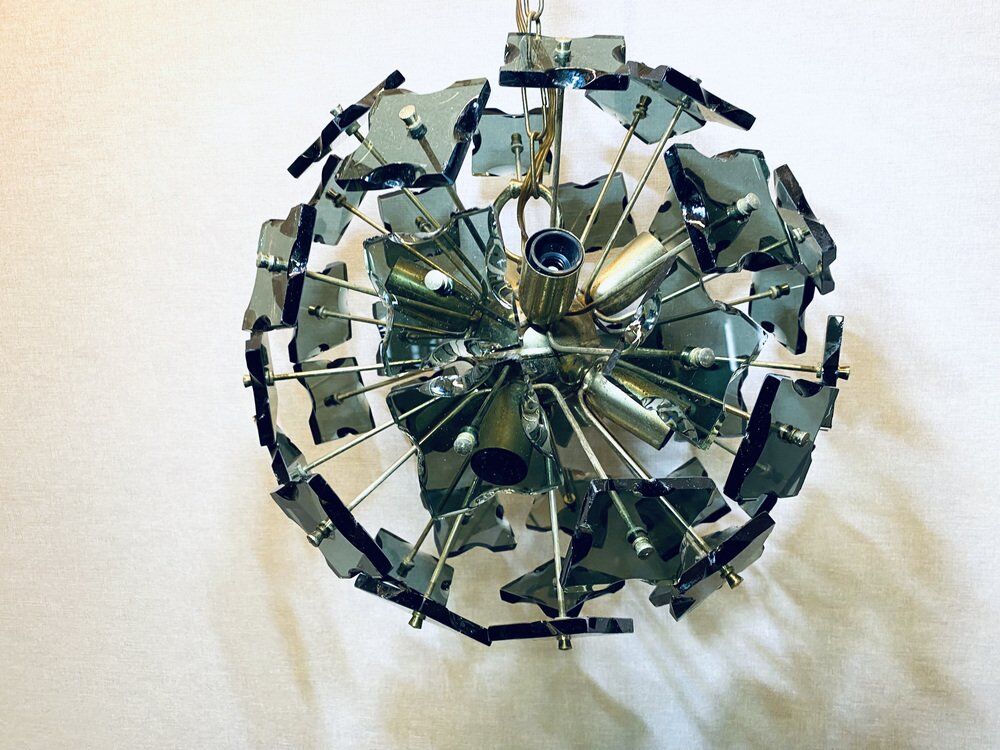 Italian sputnik murano glass smoked glass and metal, 1960s