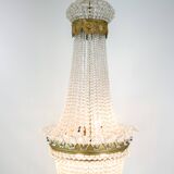 Antique Prism Chandelier Decorated In Brass, Bronze & Crystals From 1890s