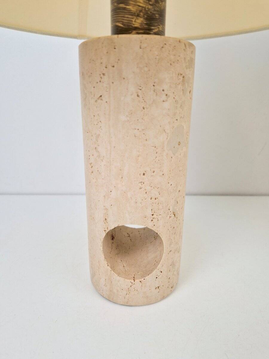 Vintage Travertine Brass Table Lamps attributed to Fratelli Mannelli, Italy, 1970s, Set of 2