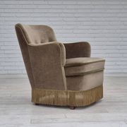 1970s, Danish lounge chair, original condition, furniture velour, beech wood legs.