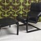 Fauteuil vintage IKEA années 1980 Cuir noir & ottoman