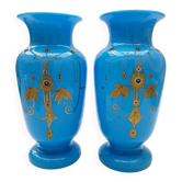 Pair of blue opaline vases