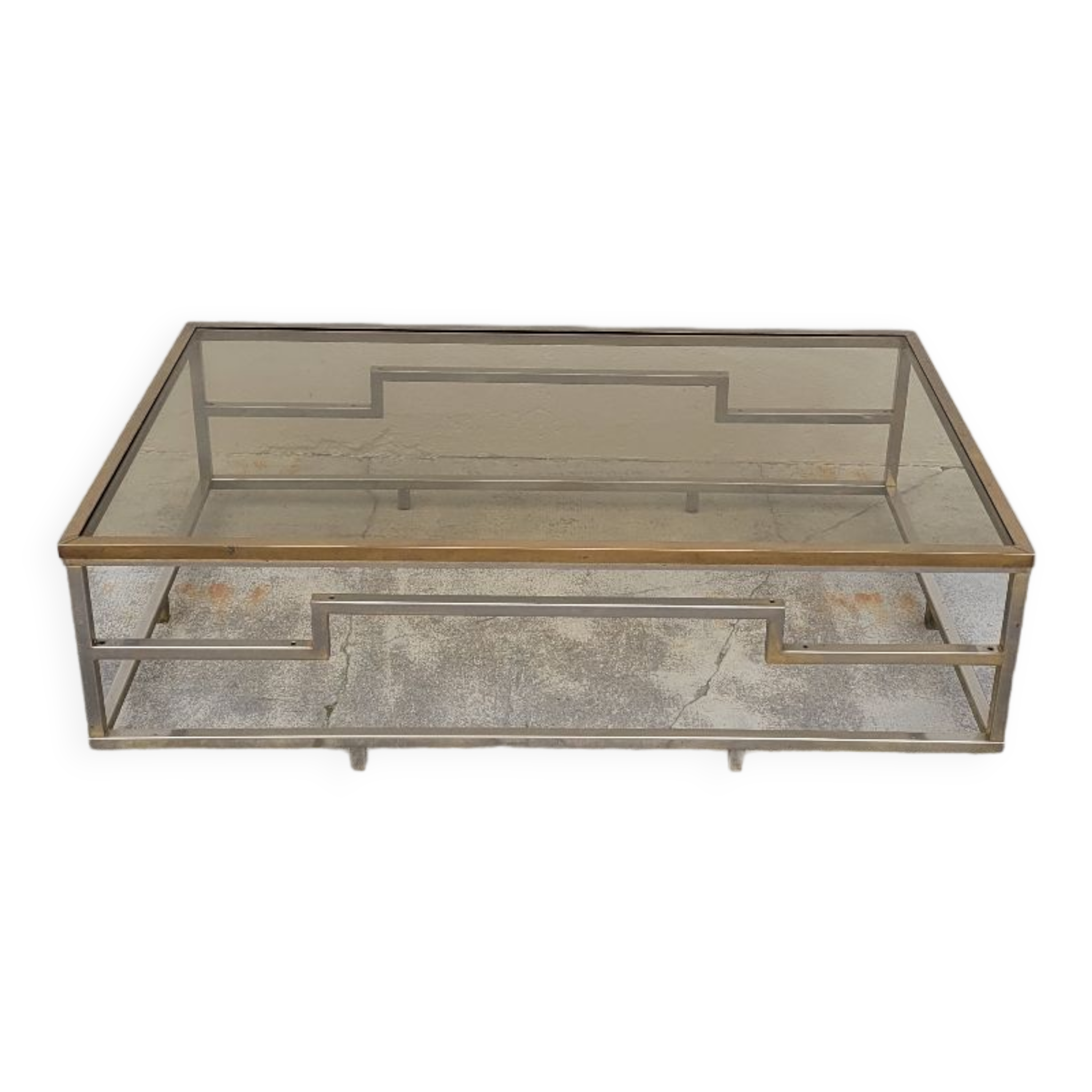 Table basse rectangulaire en laiton et métal chromé 1970 design