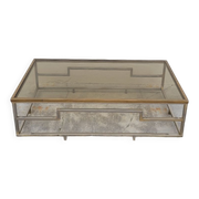 Table basse rectangulaire en laiton et métal chromé 1970 design