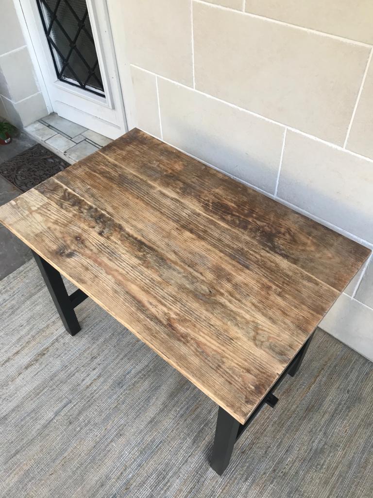 Old farm dining table, solid wood and black foot