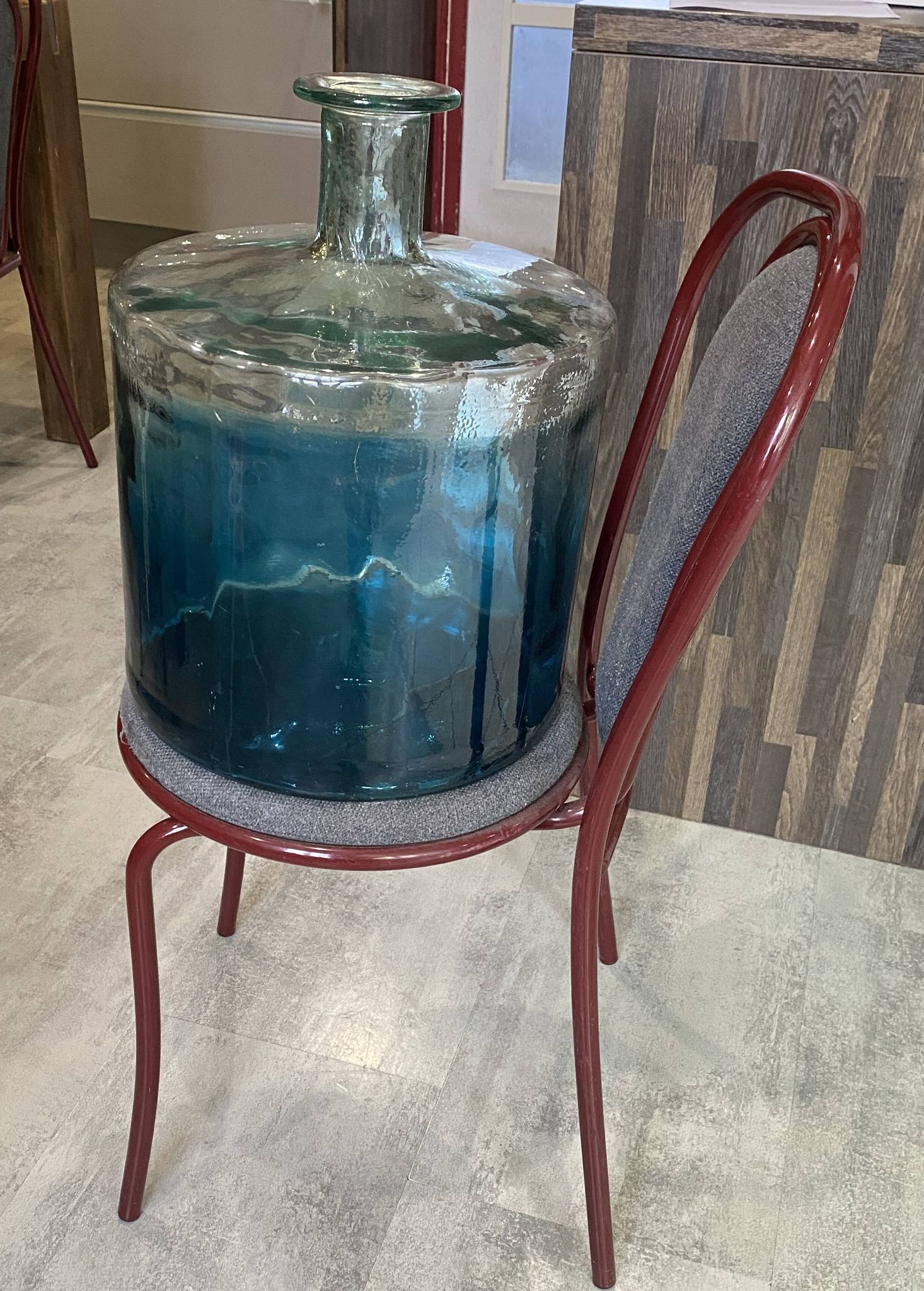 Large blue glass Dame Jeanne vase H45cm
