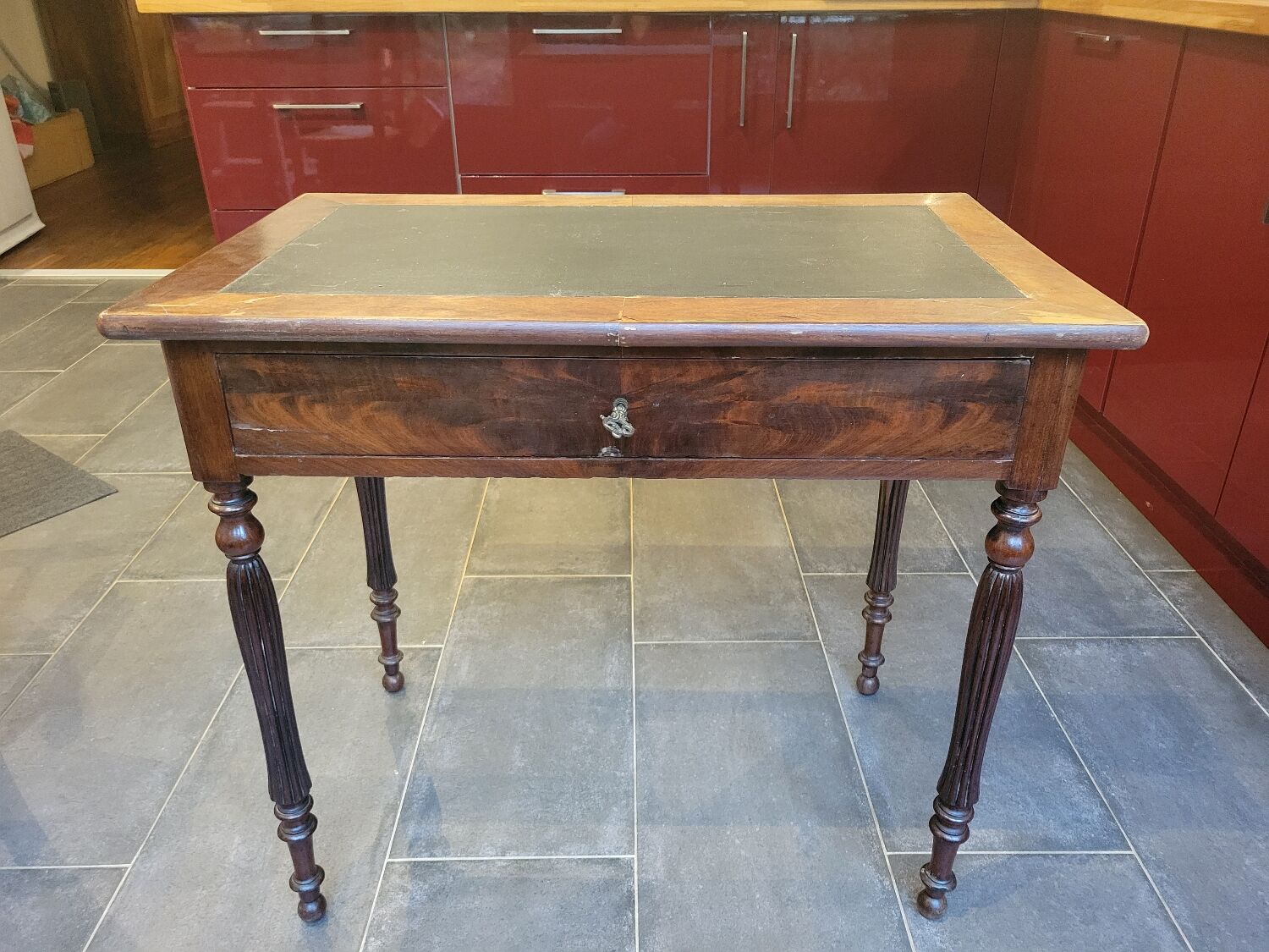 Side table with drawer and leather top