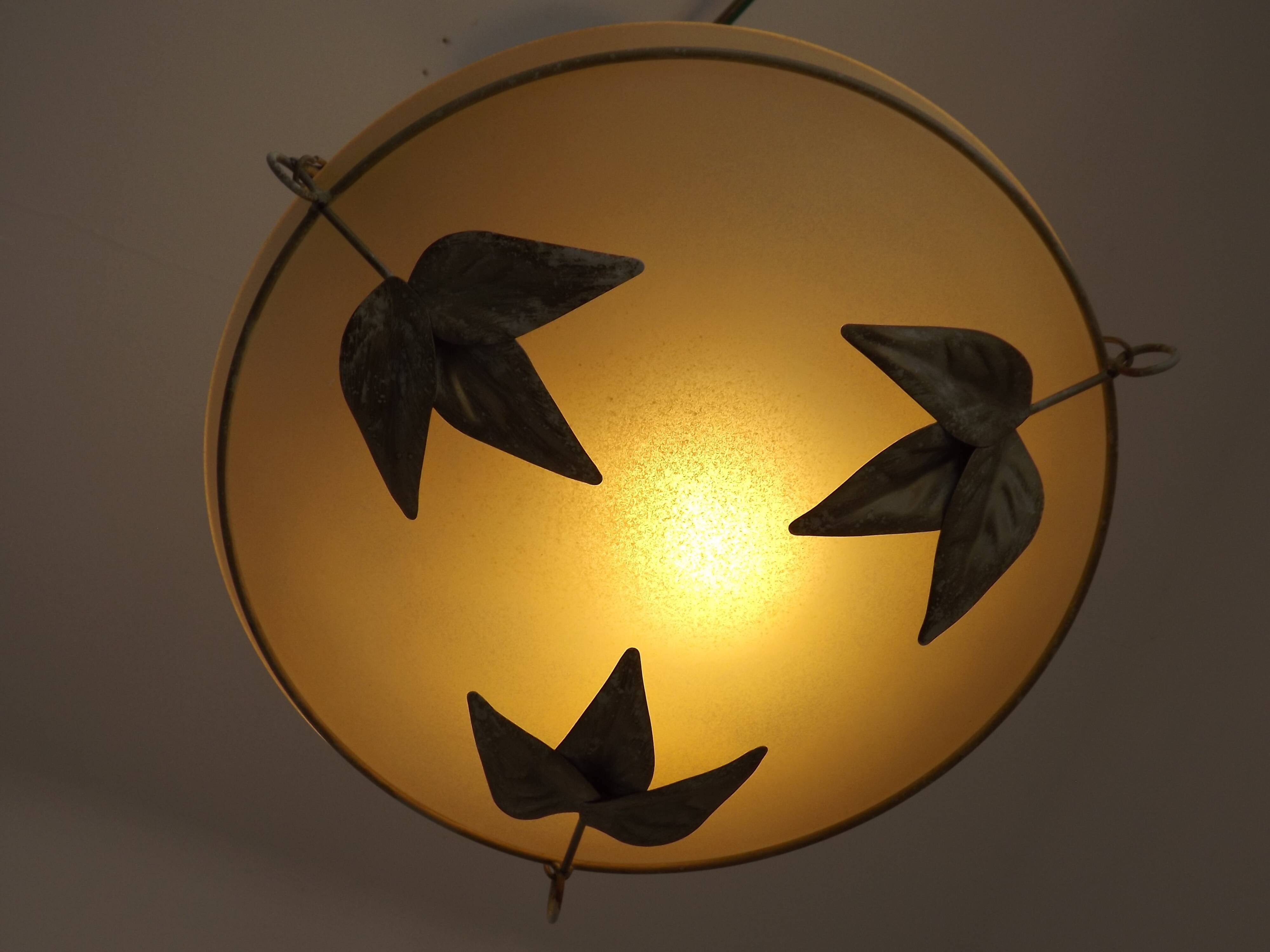 Italian Metal Ceiling Light Gold Leaf Detail Frosted Glass Bowl Shade