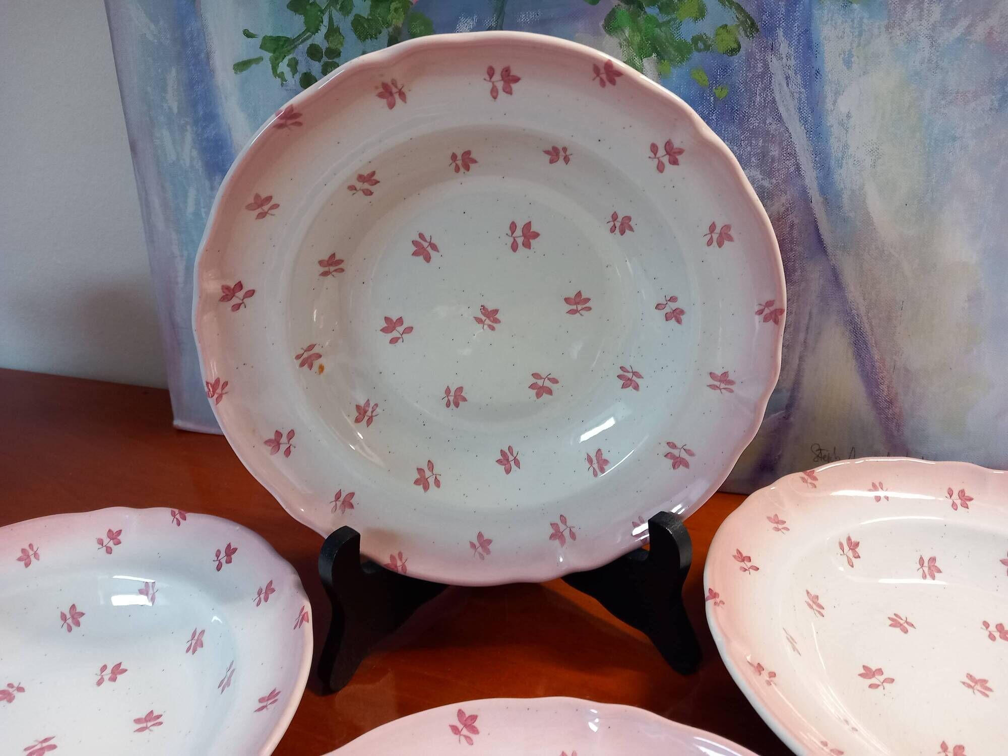 Set of 4 antique deep plates from St Amand in the "Vine Leaves" pattern.