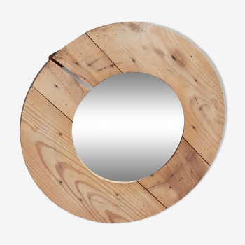 Miroir rond cadre bois