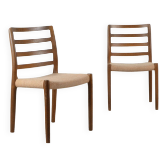 Set of 2 niels moller model 85 midcentury dining chairs from denmark in teak and wool. vintage moder