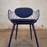 Magis Piña blue chair with metal frame and padded seat