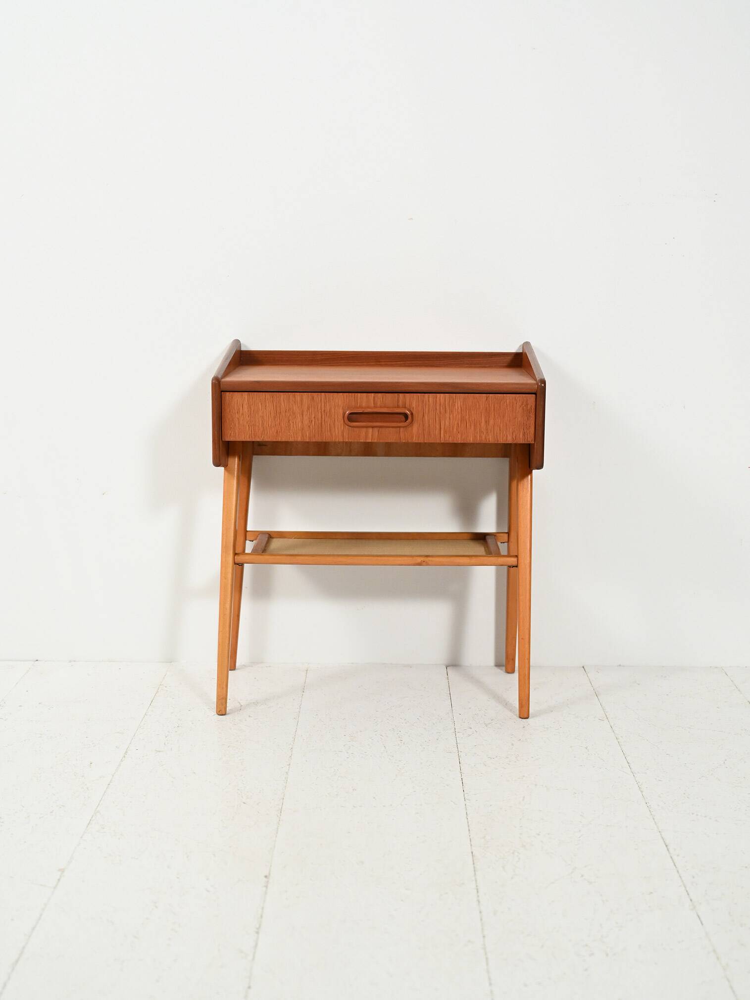 Scandinavian teak bedside table with shelf