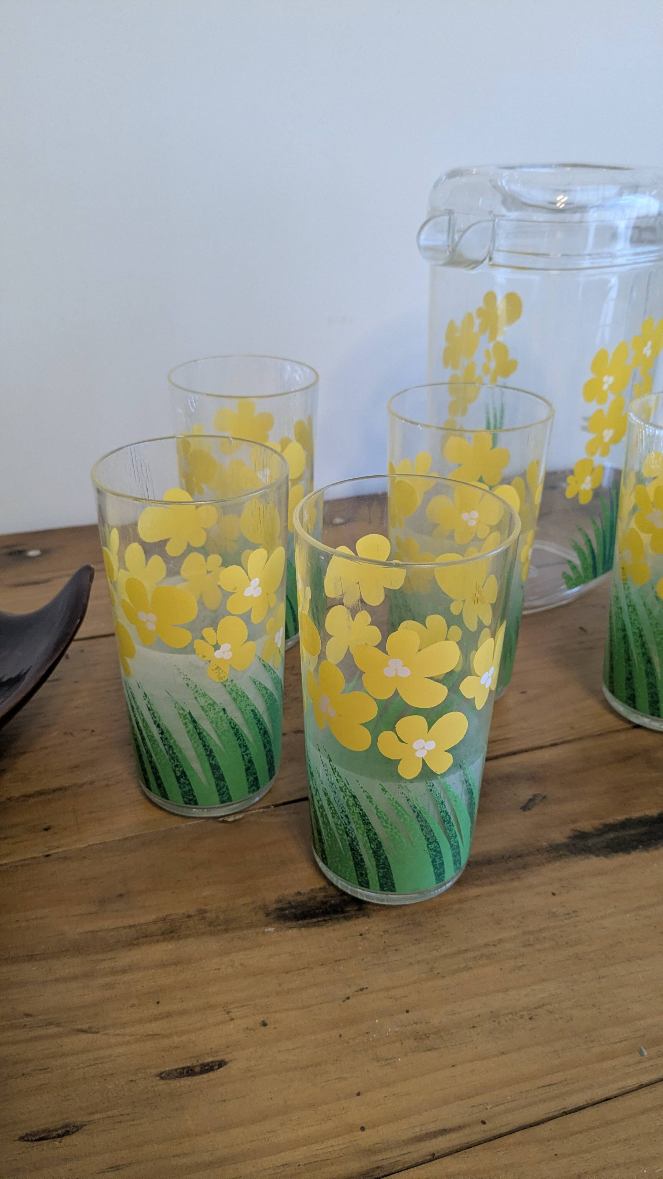 Vintage juice service Chameleon by Pierre Tardif for Neové – jug and 6 glasses