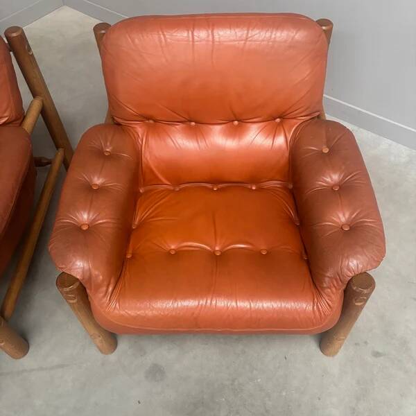 Set brutalist, Brazilian style leather lounge chairs, 1960s