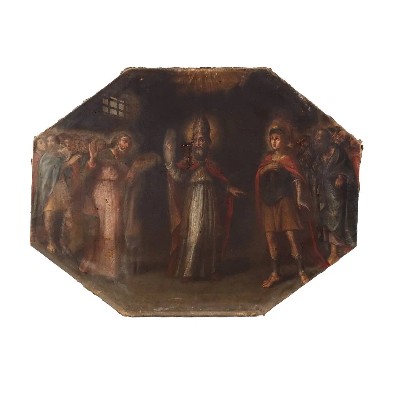 Ancient painting on a religious subject, oil on canvas, Italy 17th century.