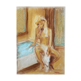 Signed pastel painting "The Bath" featuring a female portrait.