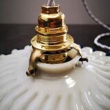 Old suspension opaline lampshade white and blue serrated /wavy Art Deco 1930 TBE Ø 25 cm