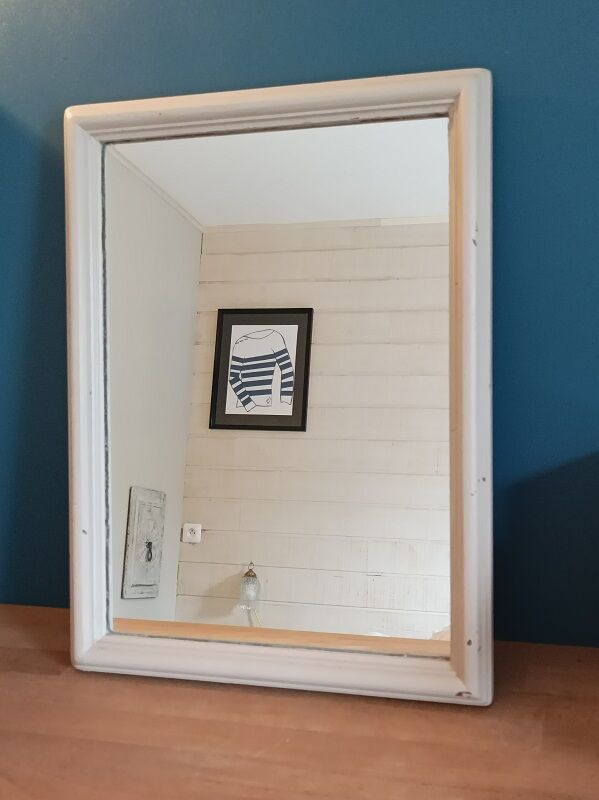 Baroque mirror patinated beige wood frame