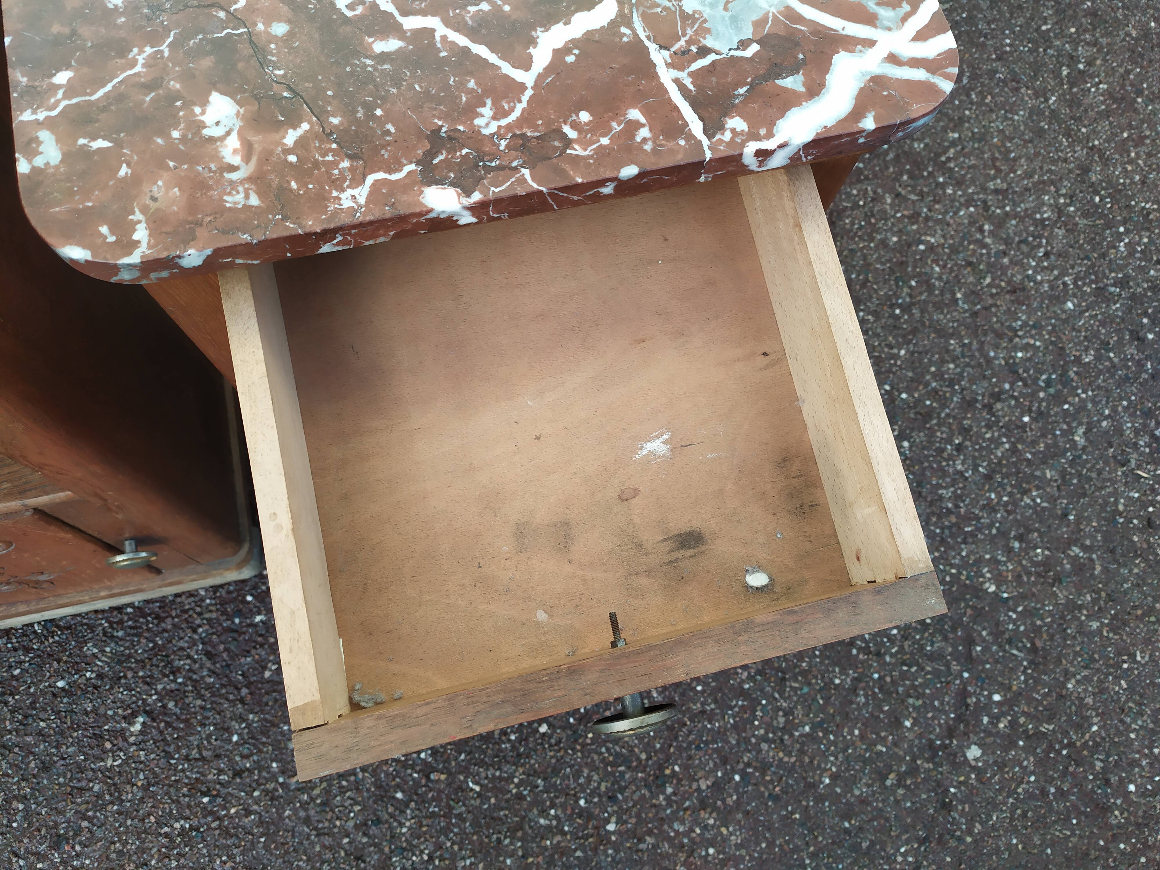 Set of 2 1950 Wood and Marble Bedside Tables
