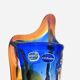 Large stretched glass sculpture vase from Bohemia – Cobalt blue, Amber