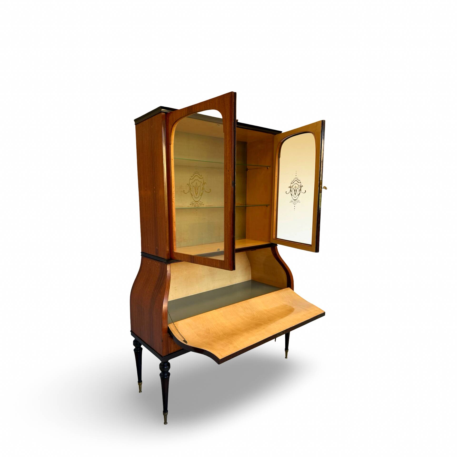 Secretary credenza in marquetry in the Italian Louis XV style from the mid-century, 1960.