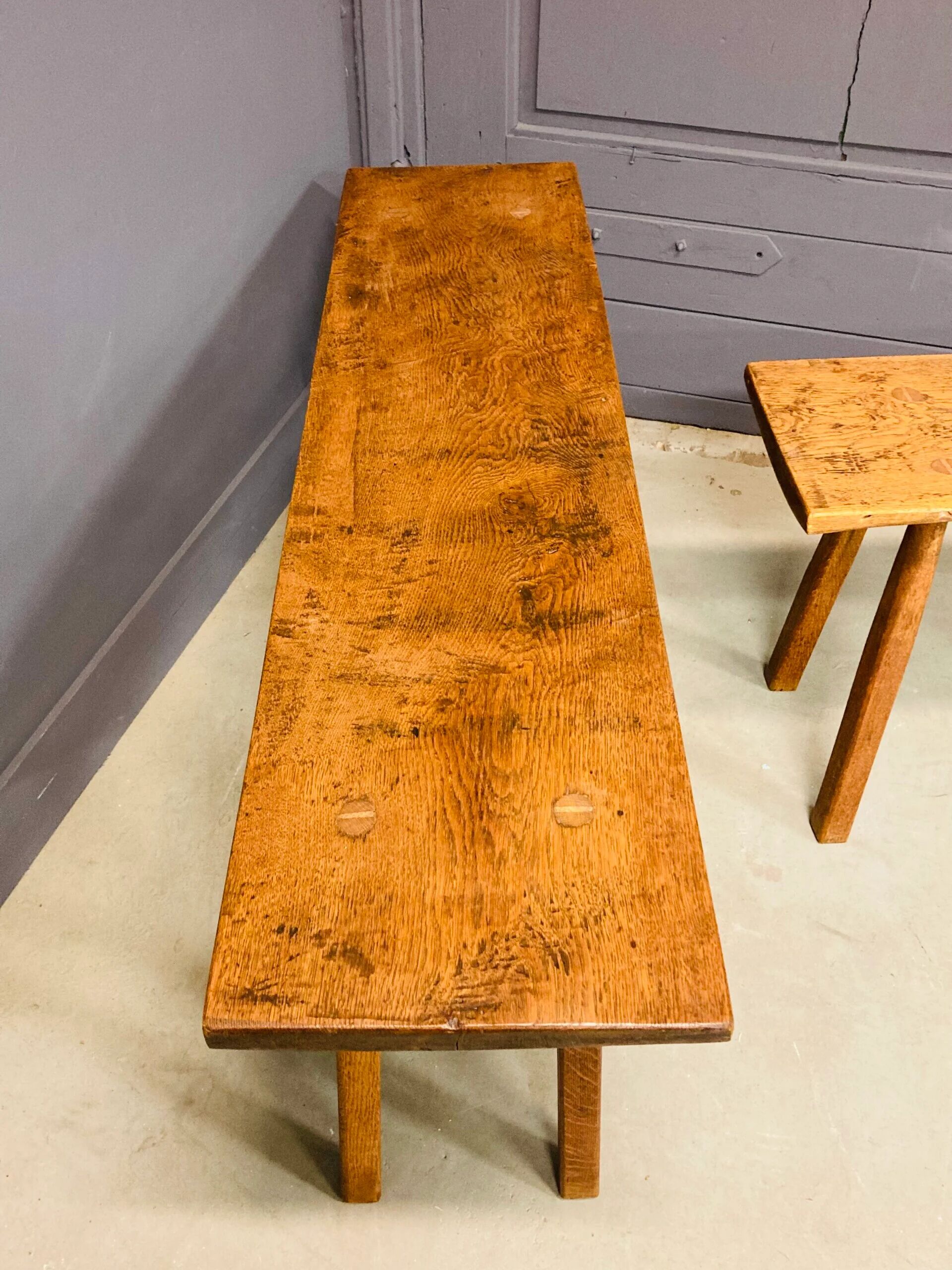 Industrial bench / butcher's table, 1950s, solid oak - large model