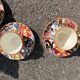 Set of 4 coffee cups and saucers + milk pitcher Gien earthenware peony decor