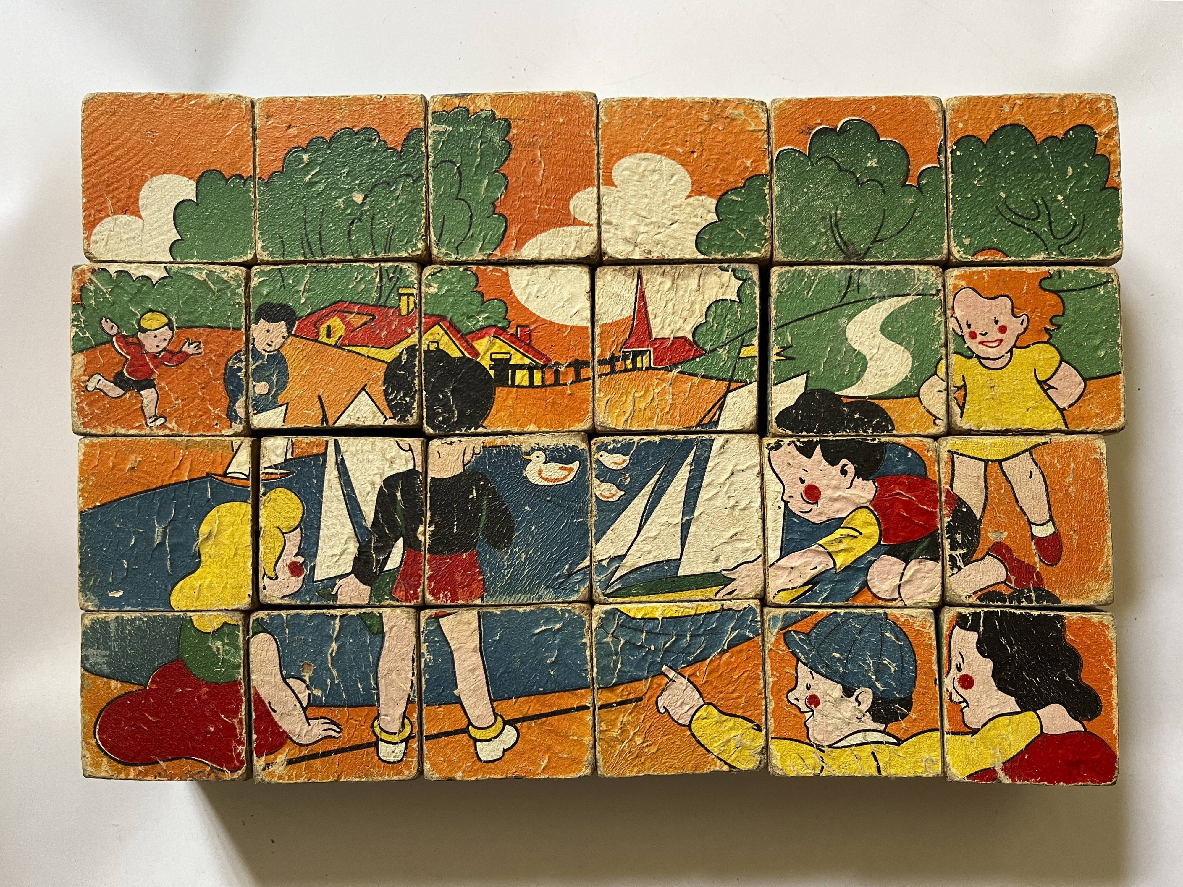Set of wooden cubes from the 1900s six views